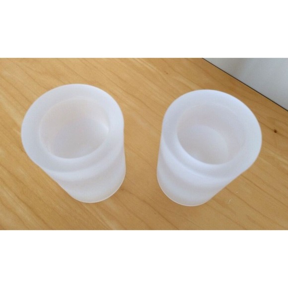 CRATE & BARREL Pair of Round Frosted Glass Tealight 4" Candle Holders NEW IN BOX - Picture 3 of 13